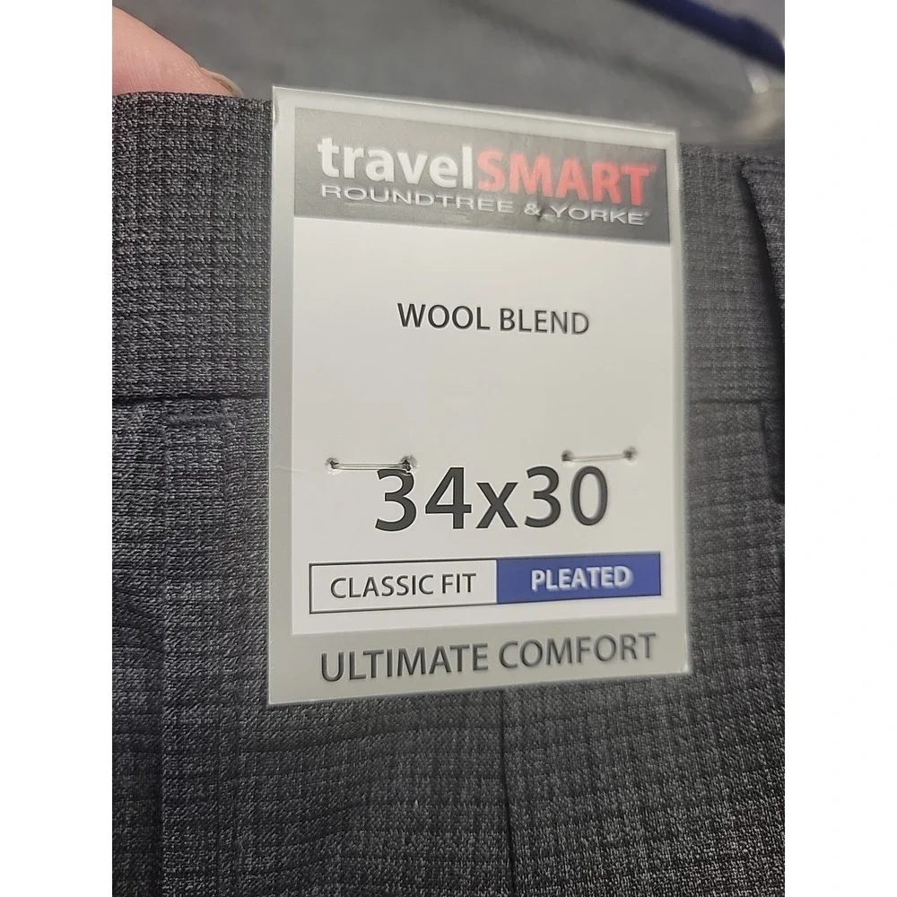 Nwt Mens Roundtree‎ And York Pleated Dress Pants Grey Checkered Pattern